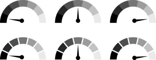 speedometer color icon set. Low, medium, high sign. Rating Speed Meter vector