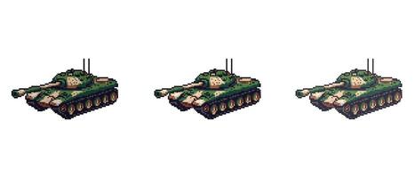 This image shows a pixel art tank with a green and beige camouflage pattern and two antennas. vector