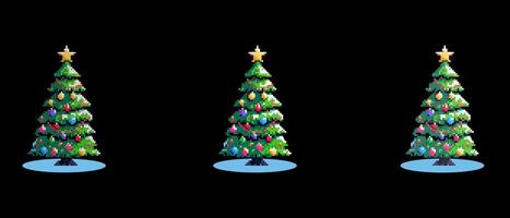 Pixel Christmas tree decorated with Christmas tree decorations and topped with a shining star. vector