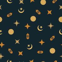 Eid Festive Seamless Pattern with Crescent Moons, Stars, and Lanterns vector