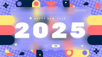 Background geometric abstract happy new year 2025 design glassmorphism effect. vector
