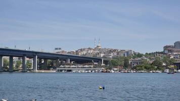 turkey istanbul 18 august 2024, Scenic view of a vibrant waterfront with a bridge and cityscape video