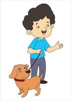 Cute child playing with dog on white background vector