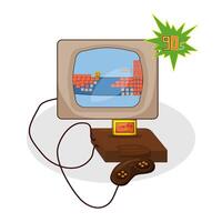 Retro game console from the 80s-90s. Computer games. 90s aesthetic. Game joystick. The 1980s. The 1990s. Isolated illustration on the white background vector