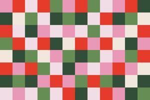 Abstract square geometry pattern. Colorful mosaic grid background. Checkered fun design in pink, green, red and beige colors vector