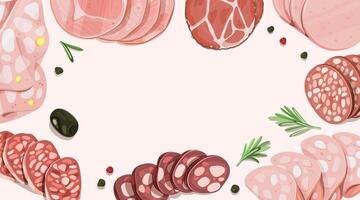 Assorted sliced deli meats on a light background. vector