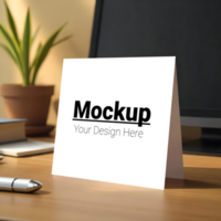 Greeting Card Mockup in Elegant Desktop Setting Design Ready psd
