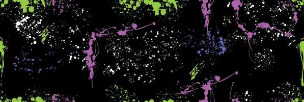 Spray paint splatters seamless pattern. Colored ink drips, brush drops or blots. Graffiti inky splashes, inkblot spots with speckle effect. Paintbrush splotch, liquid blobs, dirty splash stains vector