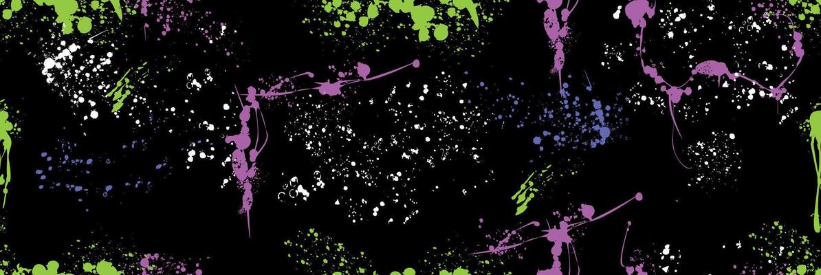 Spray paint splatters seamless pattern. Colored ink drips, brush drops or blots. Graffiti inky splashes, inkblot spots with speckle effect. Paintbrush splotch, liquid blobs, dirty splash stains