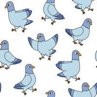 Funny cartoon style pigeons seamless pattern, background. Bird characters vector