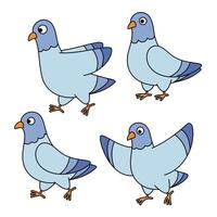 Set of funny cartoon style pigeons, bird characters vector