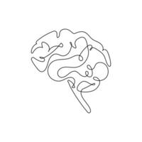 Human brain in one continuous line drawing art illustration minimalist vector