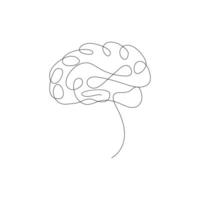 Human brain in single continuous line drawing isolated on white background vector