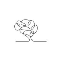 Human brain in single continuous line drawing isolated on white background minimalist vector
