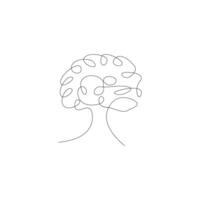Illustration Human brain in single continuous line drawing isolated on white background vector