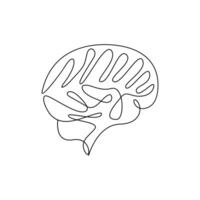 Minimalism Human brain in one continuous line drawing art illustration concept of psychology and intelligence. Editable stroke illustration vector