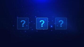 Question mark with glowing particles. Test, survey, decision, knowledge, problem and solution concept on dark blue vector