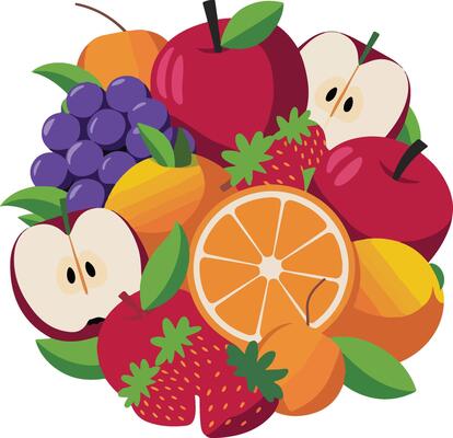 A bunch of fruits and vegetables are shown