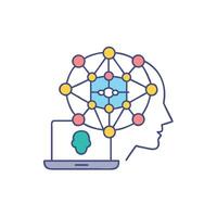 a person with a laptop and a brain connected to it vector