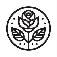 An illustration of a rose with a spiral in the center in black and white vector
