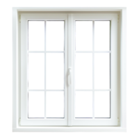White Frame Window with Six Small Panes on Each Side Opened Wide png