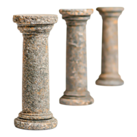 Weathered stone pillars arranged in a row showcasing ancient design png