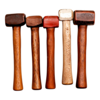Various Wooden Mallets with Different Colors and Shapes on Display png