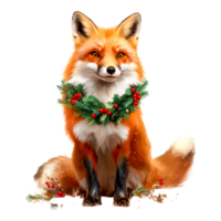 Charming Fox with Christmas Wreath and Festive Decorations png