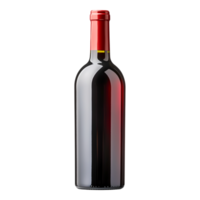 Elegant Red Wine Bottle with Bright Red Capsule and Reflection png