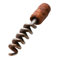 Vintage Corkscrew with Wooden Handle and Rusty Spiral Design png
