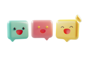 Colorful chat bubbles with smiling faces displaying various emotions in a simple design png