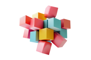 Colorful geometric blocks stacked and arranged creatively in a dynamic formation png