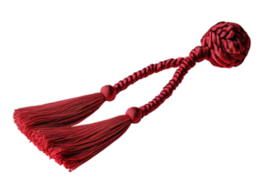 Decorative red tassel with braided rope and intricate knot design suitable for various crafts and home decor projects png