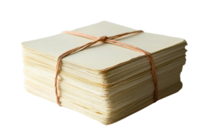 Stack of unmarked cards bound with string displayed on a clean surface for potential crafting projects or note-taking png