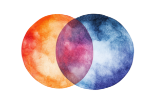 Blending of colors in watercolor circles showcasing overlapping hues and textures in an artistic design png