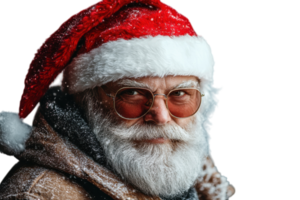 Santa Claus with white beard and red hat smiling joyfully in a snowy winter setting png