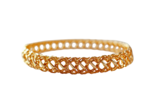 Elegant gold bangle with intricate woven design suitable for formal and casual occasions png