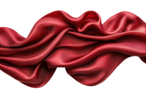 Rich red satin fabric elegantly draped and flowing in soft waves, showcasing texture and movement in a bright setting png
