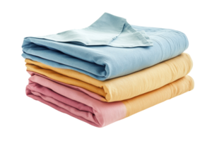 Soft and colorful bed linens folded neatly on a clean surface in a well-lit room png