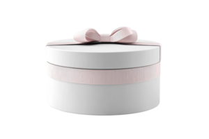 Elegant round gift box with a soft pink ribbon perfect for special occasions and celebrations png