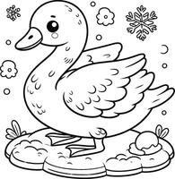 A duck coloring page with snowflakes vector