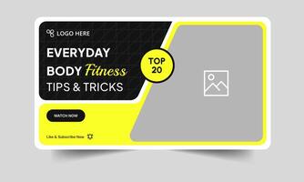 Daily workout plan tis and tricks thumbnail banner design, everyday fitness techniques cover banner design, fully customizable eps 10 file format vector