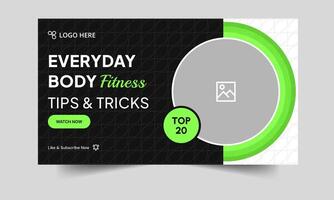 Everyday body building tips and tricks cover banner design, body fitness and yoga techniques thumbnail banner design, fully editable eps 10 file format vector