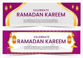 Ramadan kareem background with gold lettering with lantern decoration vector