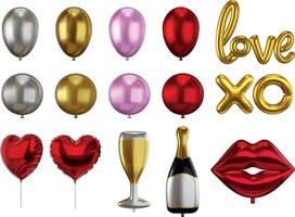 set of valentine's day party balloons. collection of isolated helium balloons. vector