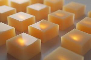 Close-up of Square Candles with Warm Glowing Light photo