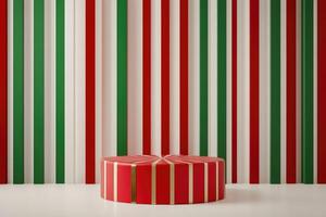 Red and Gold Striped Podium Against a Green, White, and Red Striped Background photo