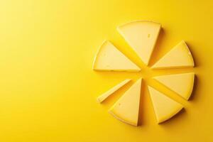Yellow Cheese Slices Arranged in a Circle on a Yellow Background photo