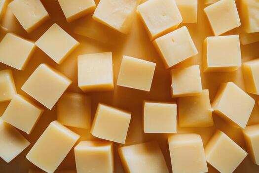 Close-up of a group of square-shaped pieces of cheese photo