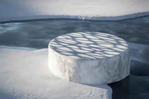 Round Snow-Covered Object on a Frozen Lake photo